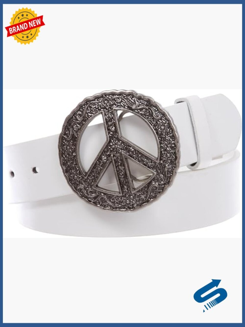 Vintage Style Peace Sign Belt with Floral Engraving
